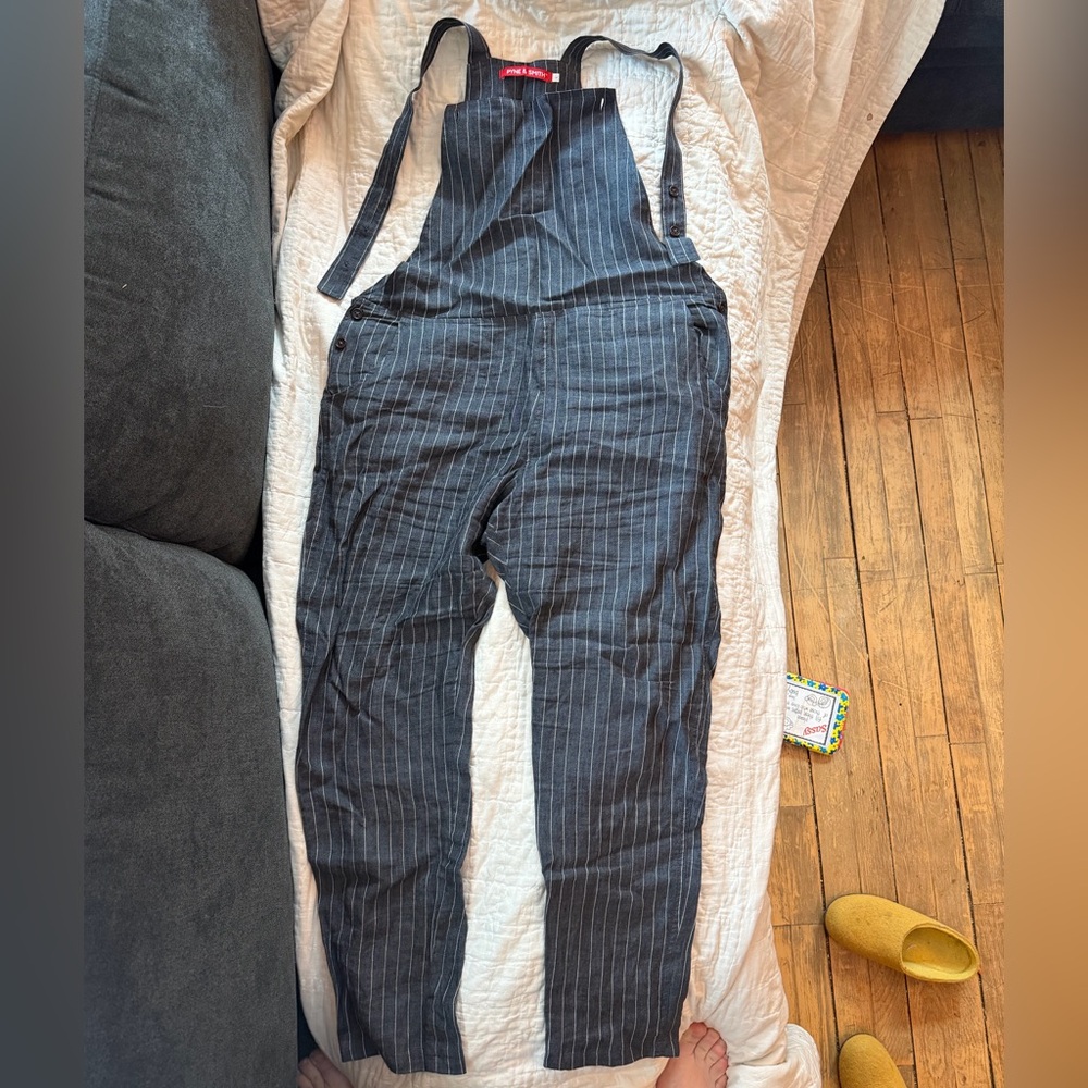 Pyne and Smith Pinstripe Linen Overalls